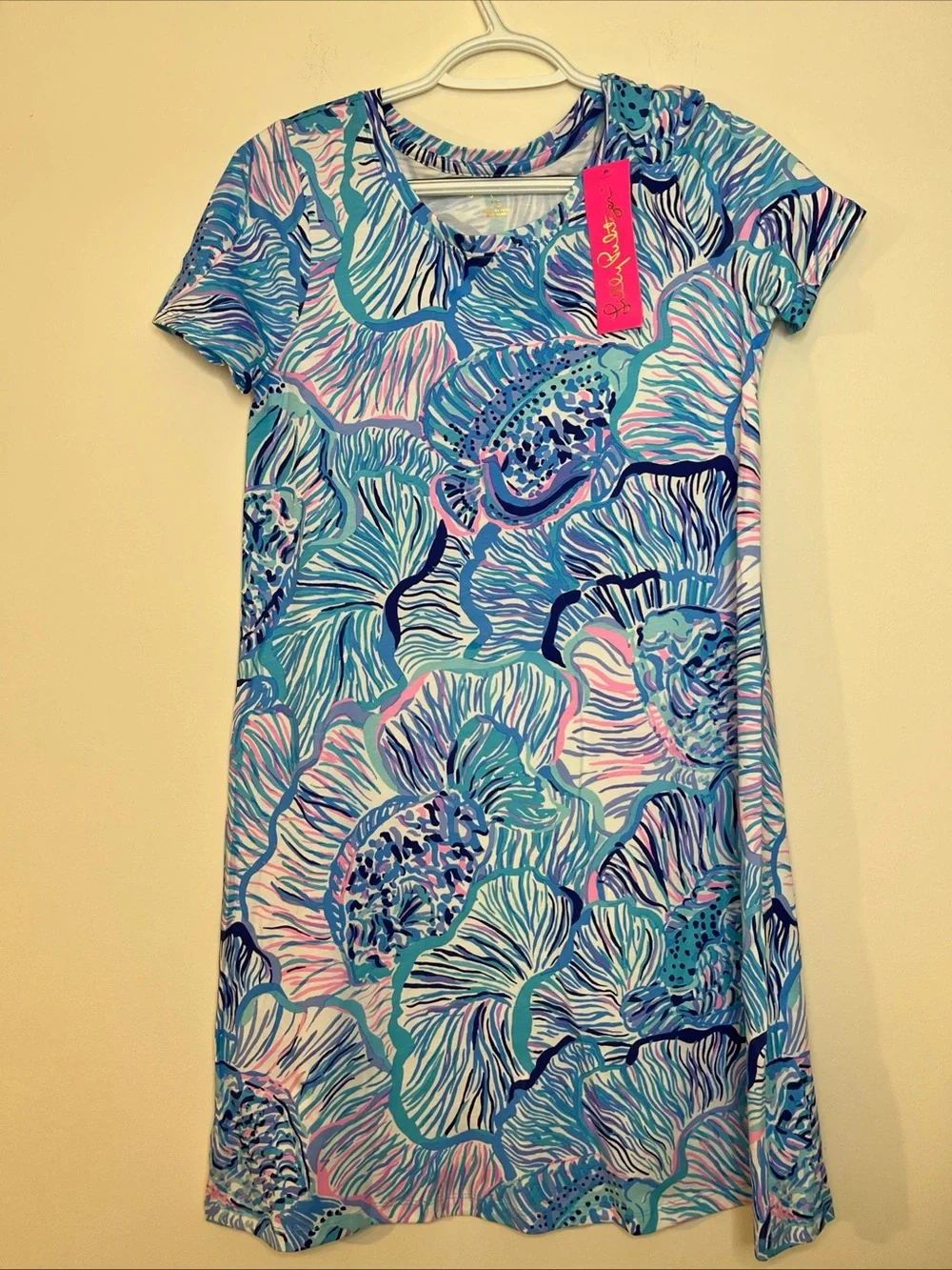 New! Lilly Pulitzer 100% Pima Cotton Cody Swing Fishful Thinking Dress Blue XS